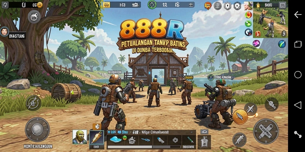 Screenshot gameplay 888R menampilkan petualangan di dunia terbuka.