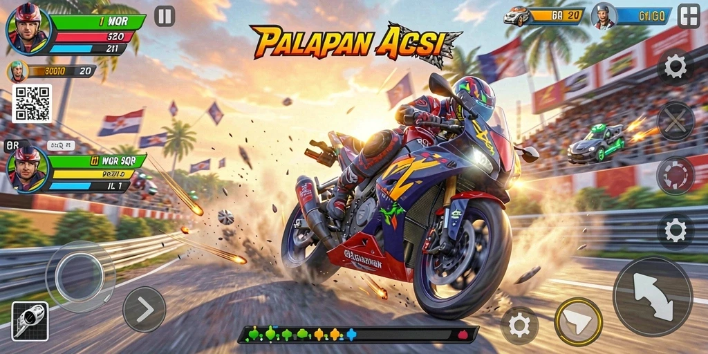 Gameplay seru 8QR dengan aksi balapan motor.