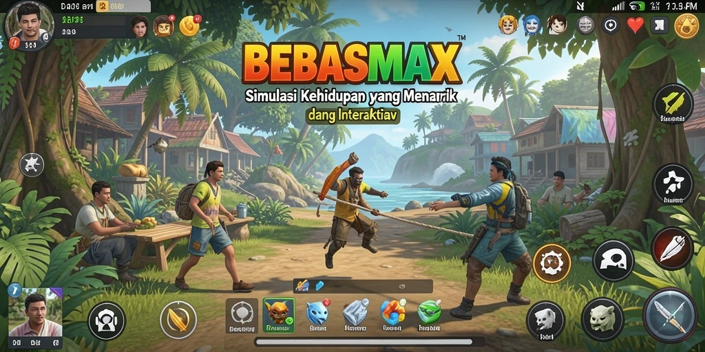 Screenshot gameplay BEBASMAX menampilkan karakter dan dunia virtual yang dinamis.