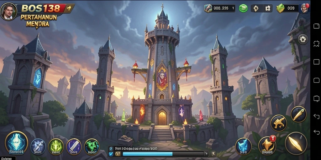 Tangkapan layar dari gameplay epik BOS138 yang menampilkan pertahanan menara yang intens.