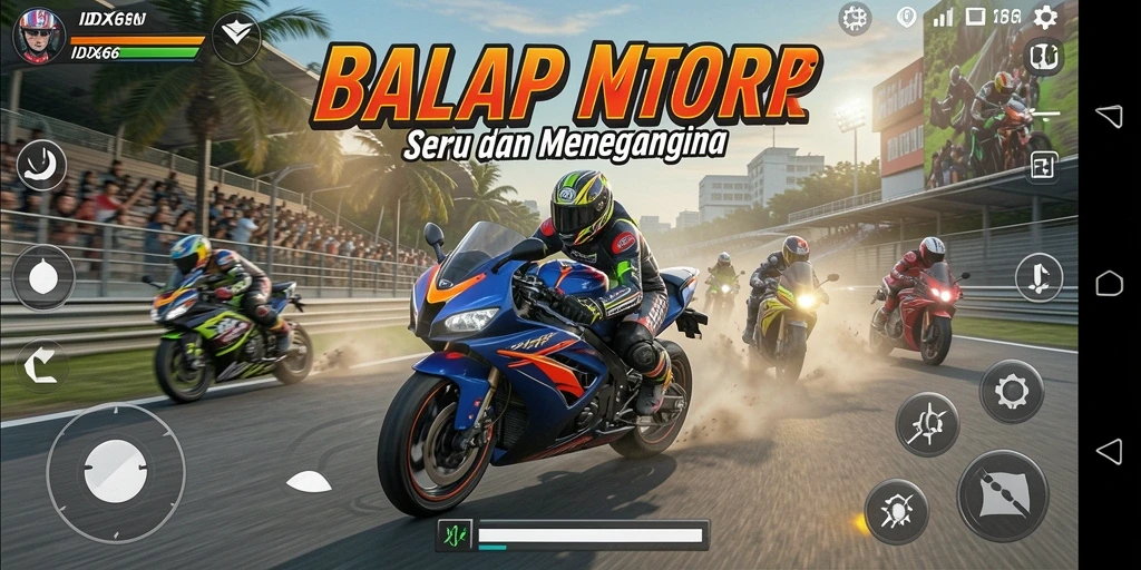Tampilan gameplay seru di IDX66 dengan lintasan balap menantang.