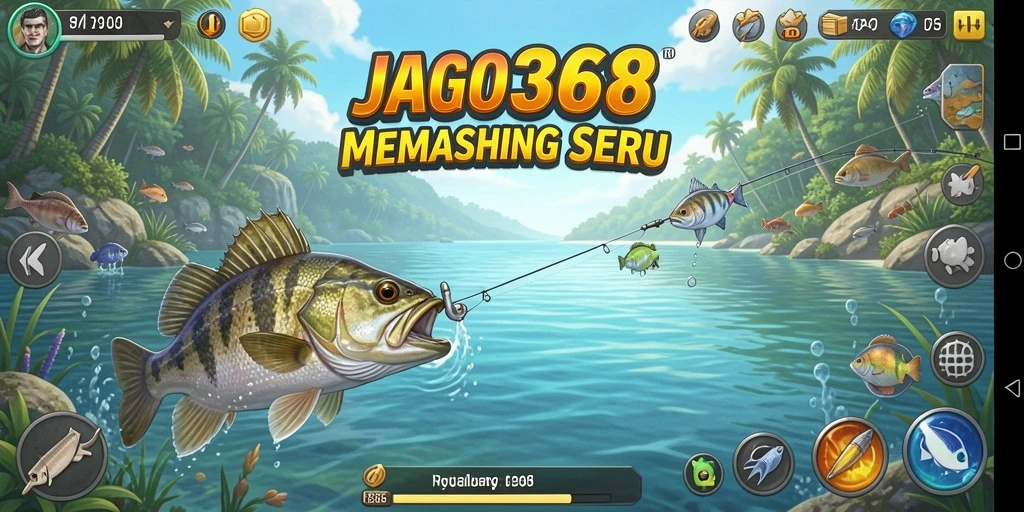 Screenshot utama JAGO368 menampilkan gameplay memancing yang seru dan realistis.