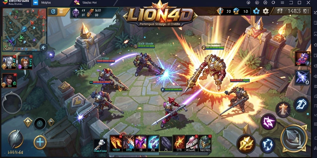 Screenshot gameplay LION4D menampilkan pertempuran strategis dan hero yang dinamis.