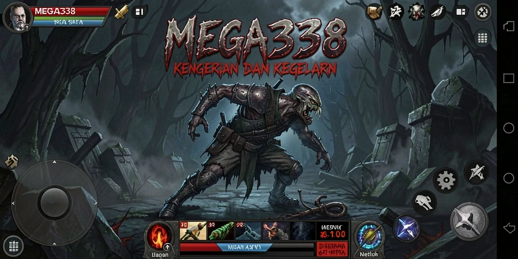 Screenshot menunjukkan aksi mendebarkan dalam game horor MEGA338.