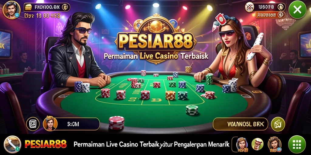 Tampilan gameplay PESIAR88 yang menampilkan dealer real-time dalam aksi kasino.