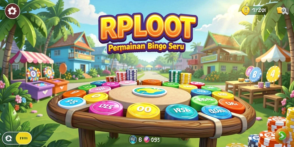Screenshot utama RPLOOT menunjukkan antarmuka permainan Bingo yang ceria dan interaktif.
