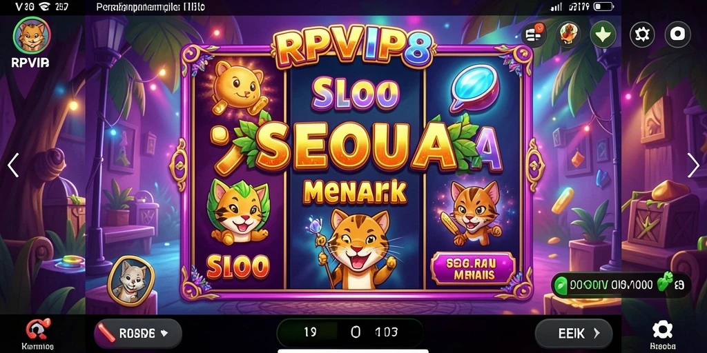 Tampilan gameplay RPVIP8 dengan gulungan slot yang berputar.