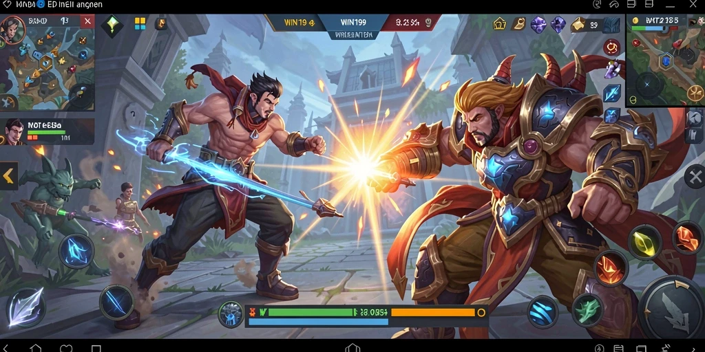 Screenshot gameplay WIN199 menampilkan aksi seru dalam pertarungan MOBA.