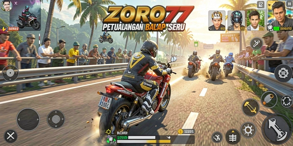 Tampilan menarik dari gameplay balap motor ZORO77.